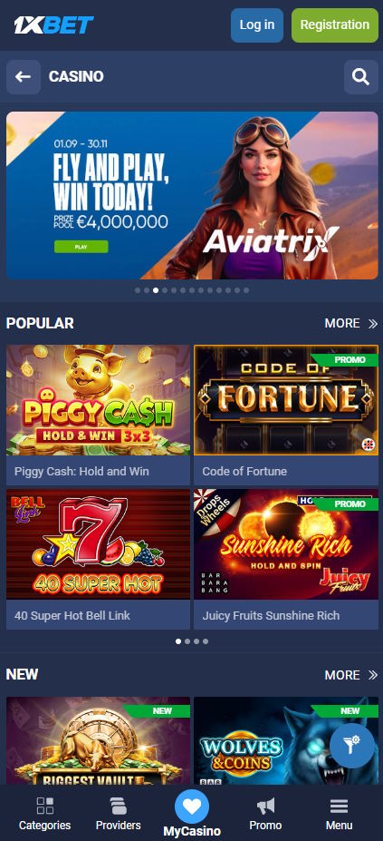 1xbet casino and slots page