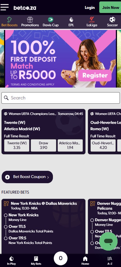 bet.co.za betting site homepage