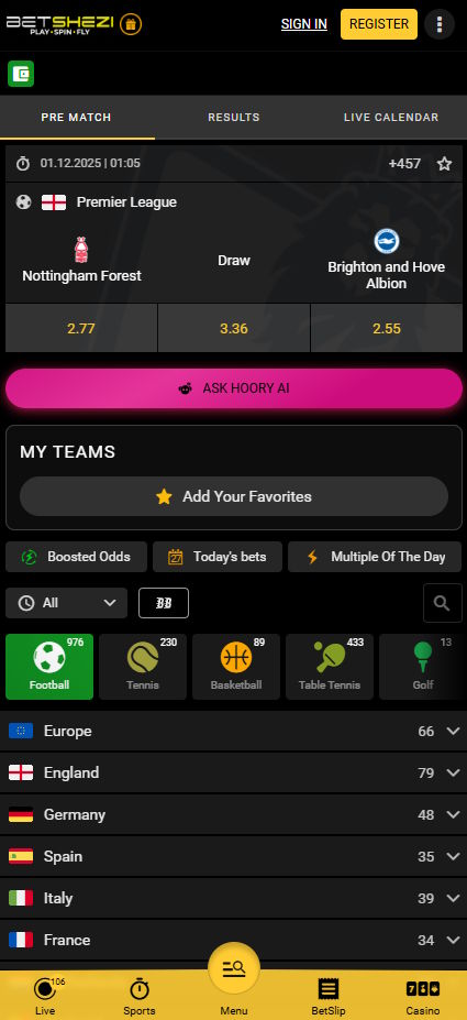 betshezi sports betting page