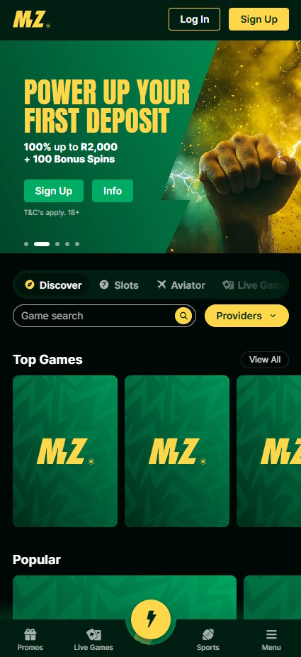 mzansibet online casino page