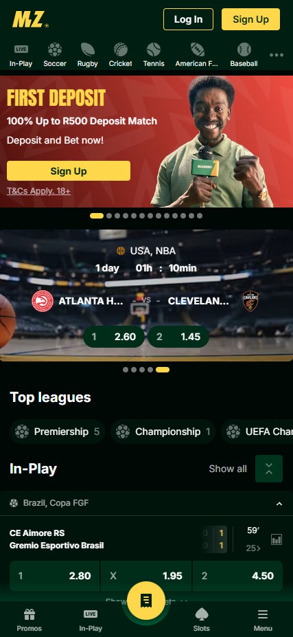 mzansibet sports betting page