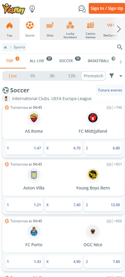 yesplay sports betting page